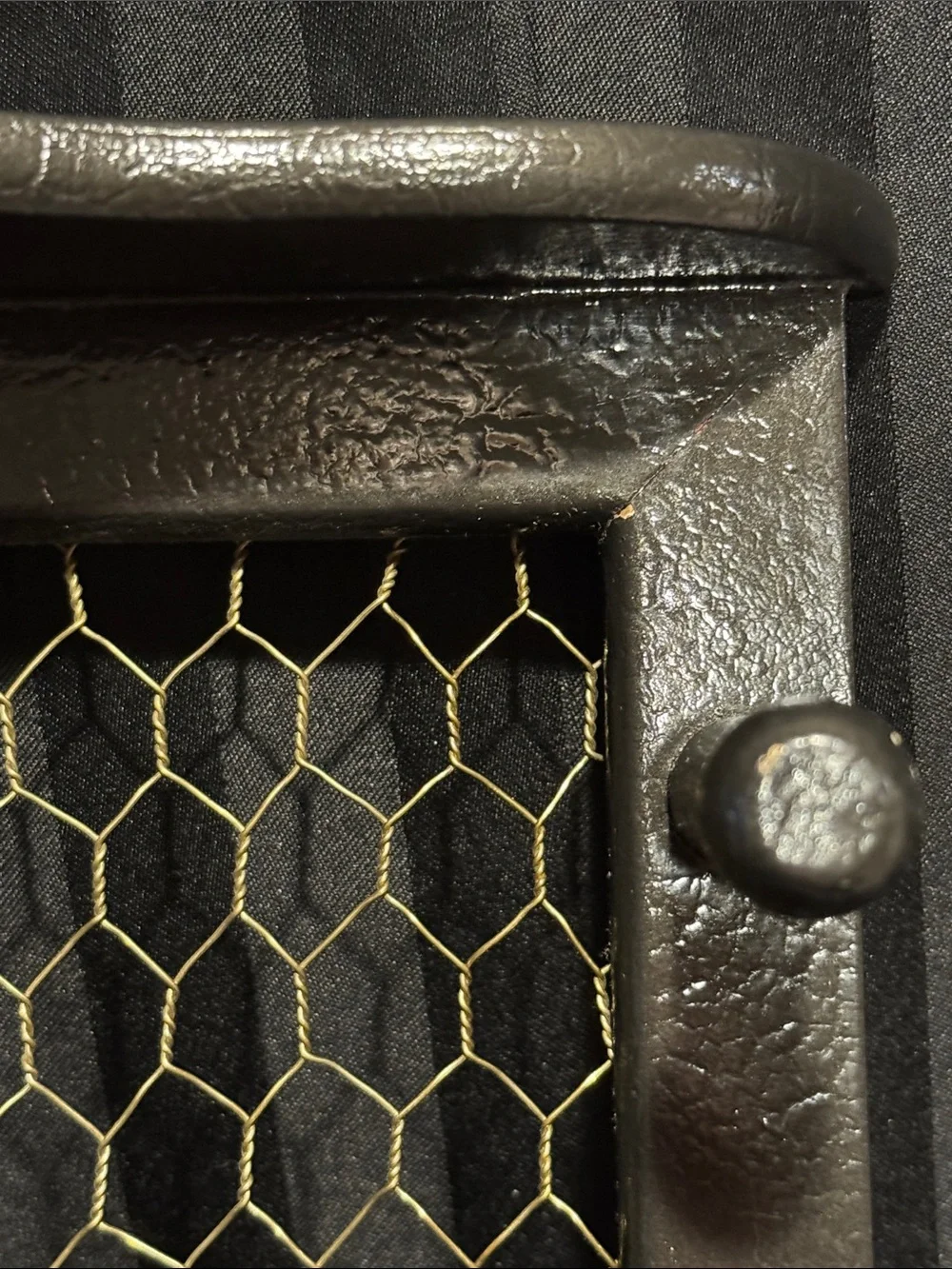 Rustic Black Wall Shelf with Chicken Wire and Hooks